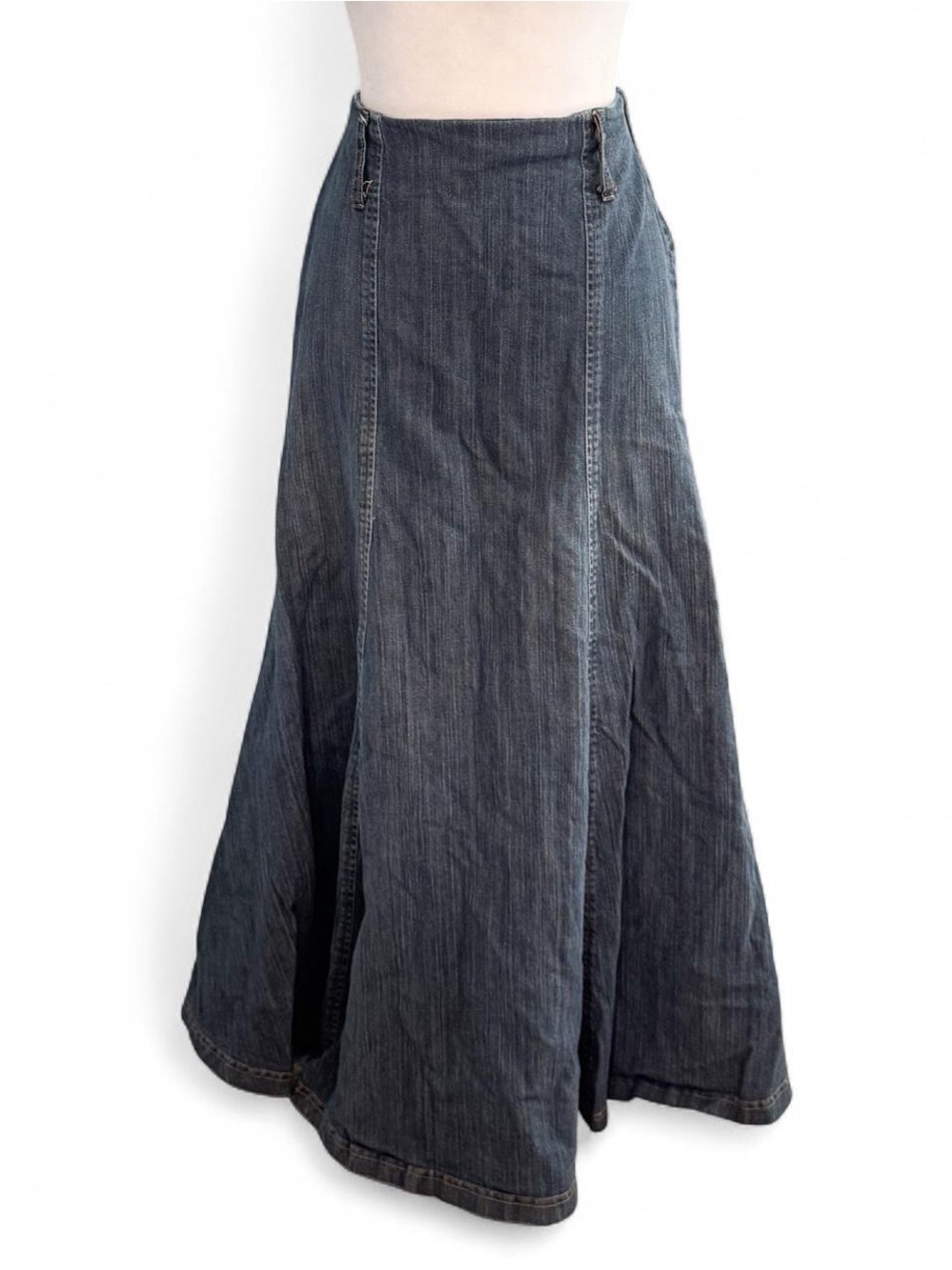 Vintage Y2K Ozone Denim Maxi Skirt Dark Wash Godet Fit Flare Mermaid Hem Fits XS